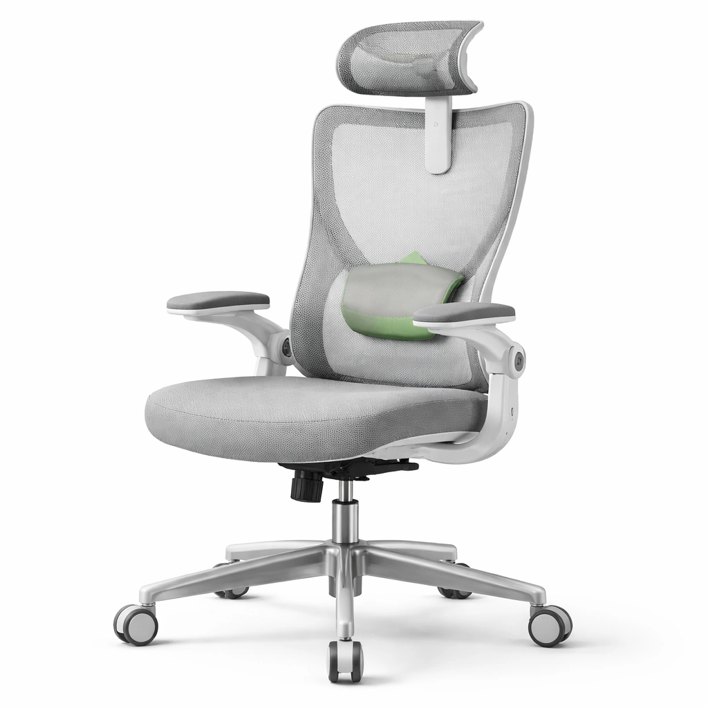 Ergonomischer Netzstuhl mit Kopfstuetze und Lordosenstuetze-Domvyn